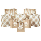 Hallmark Assorted Christmas Gift Bags, Recyclable Kraft Brown with Snowflake, Plaid and Trees (8 Bags: 3 Small 6", 3 Medium 9", 2 Large 13") for Holiday Parties, Hanukkah, Winter Weddings Hallmark