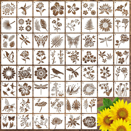 60 Pcs Flower Painting Stencils Reusable Flower Stencils for Painting on Wood Rocks Canvas Fabric Glass Pottery 3x3 Inch CH HAICHENG
