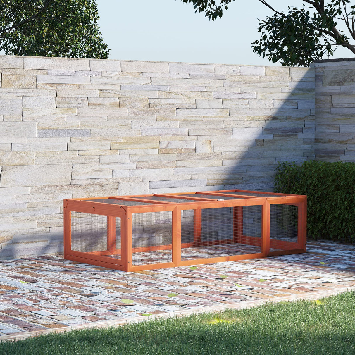 PawHut Large Wooden Rabbit Hutch Bunny Hutch Small Animal Habitat Enclosure Outdoor Run and Lockable Doors, Natural PawHut