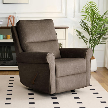 zzlay Rocker Recliner Chair, Nursery Glider Recliner with High Back&Deep Seat, Manual Push Back Rocking Fabric Armchair with Overstuffed Backrest and Armrests for Living Room, Medium, Mocha Grain zzlay
