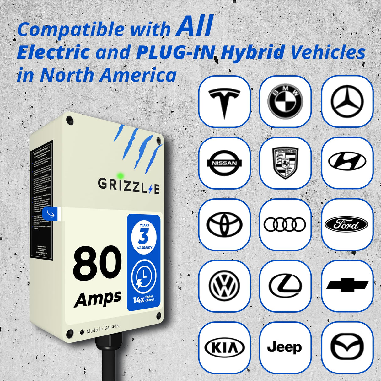Grizzl-E Ultimate Level 2 Fastest 80A / 19.2 kW Electric Vehicle (EV) Charger, UL Tested and Certified, Metal Case, Indoor/Outdoor Electric Car Fast Charging Station, Hardwired, Ultra, J1772 Grizzl-E