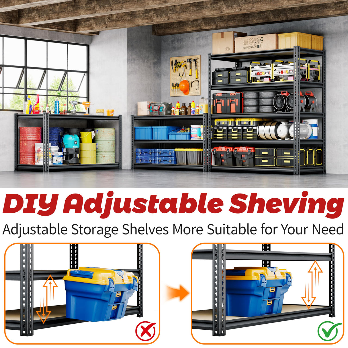 72"H Storage Shelves Heavy Duty, 2000LBS Garage Shelving, 5 Tier Metal Shelving Unit Adjustable Garage Shelves Utility Rack Shelf for Storage Warehouse Pantry Closet,35.6" W × 16" D × 72" H, Black CypBed