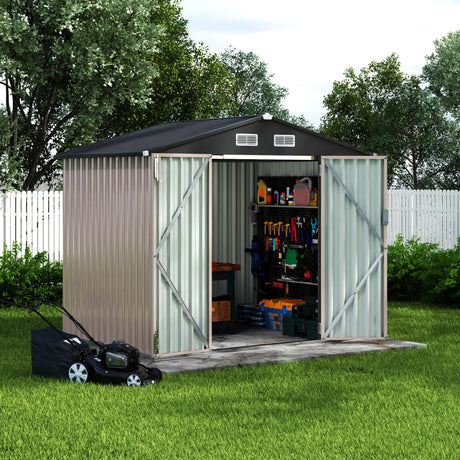 GarveeLife 6x8x6.4 FT Outdoor Storage Sheds, Metal Garden Tool Shed for Backyard, Large Metal Sheds Outdoor Storage with Lockable Doors & Air Vents for Backyard Garden Patio Lawn GarveeLife