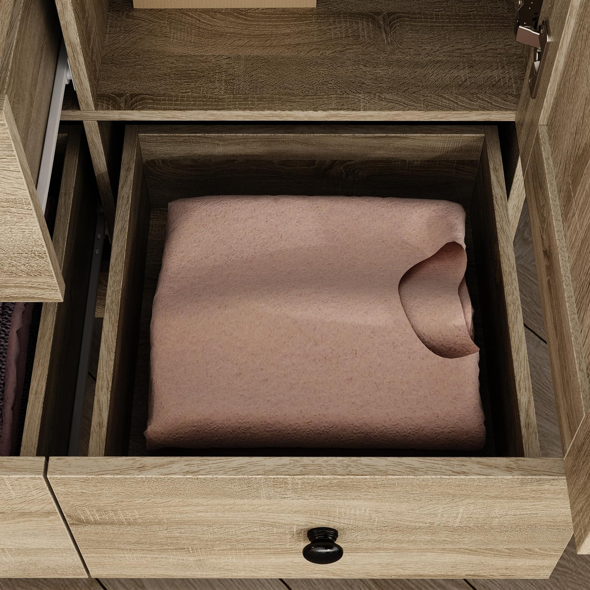 Hitow Ratten Wardrobe Cabinet Armoire Closet, 8 Door Rattan Closet Wardrobe Cabinet with 5 Drawers & Hanging Rod, Storage Wardrobe Armoire Dresser for Bedroom Organizer (18.8" D x 59" W x 70.8" H) Hitow