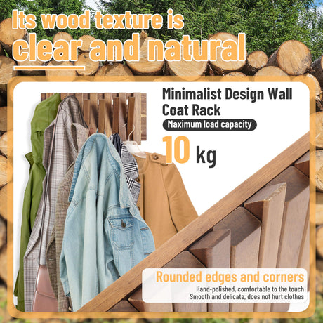 KYIAANY Coat Rack Wall for Farmhouse: Wood Rustic 6 Hooks Mount 10.4inch Retractable Wall Mounted for Small Spaces Entryway Hallway Bathroom for Hanging Jacket Towel Backpack Bag KYIAANY