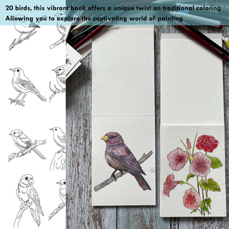 tumuarta Watercolor Coloring Book, 20 Unique Designs, 5x7”, 100% Cotton, 300GSM, 140 LB, Cold Press, Acid Free Watercolor Paper, Glue Bound Mixed Media Sketch Book Birds tumuarta