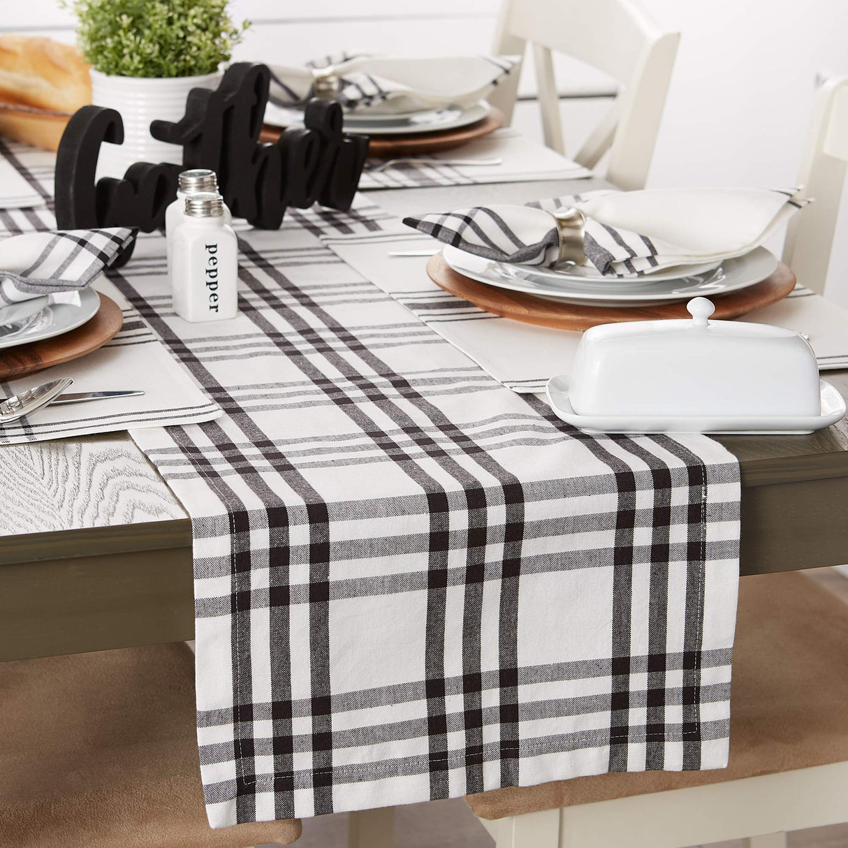 DII Home Sweet Farmhouse Plaid Tabletop Collection, Table Runner, 14x72, Black DII