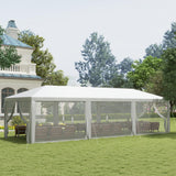 Outsunny 10' x 28' Party Tent Canopy, Outdoor Event Shelter Gazebo with 8 Removable Mesh Sidewalls, Zipper Doors, Steel Frame, White Outsunny