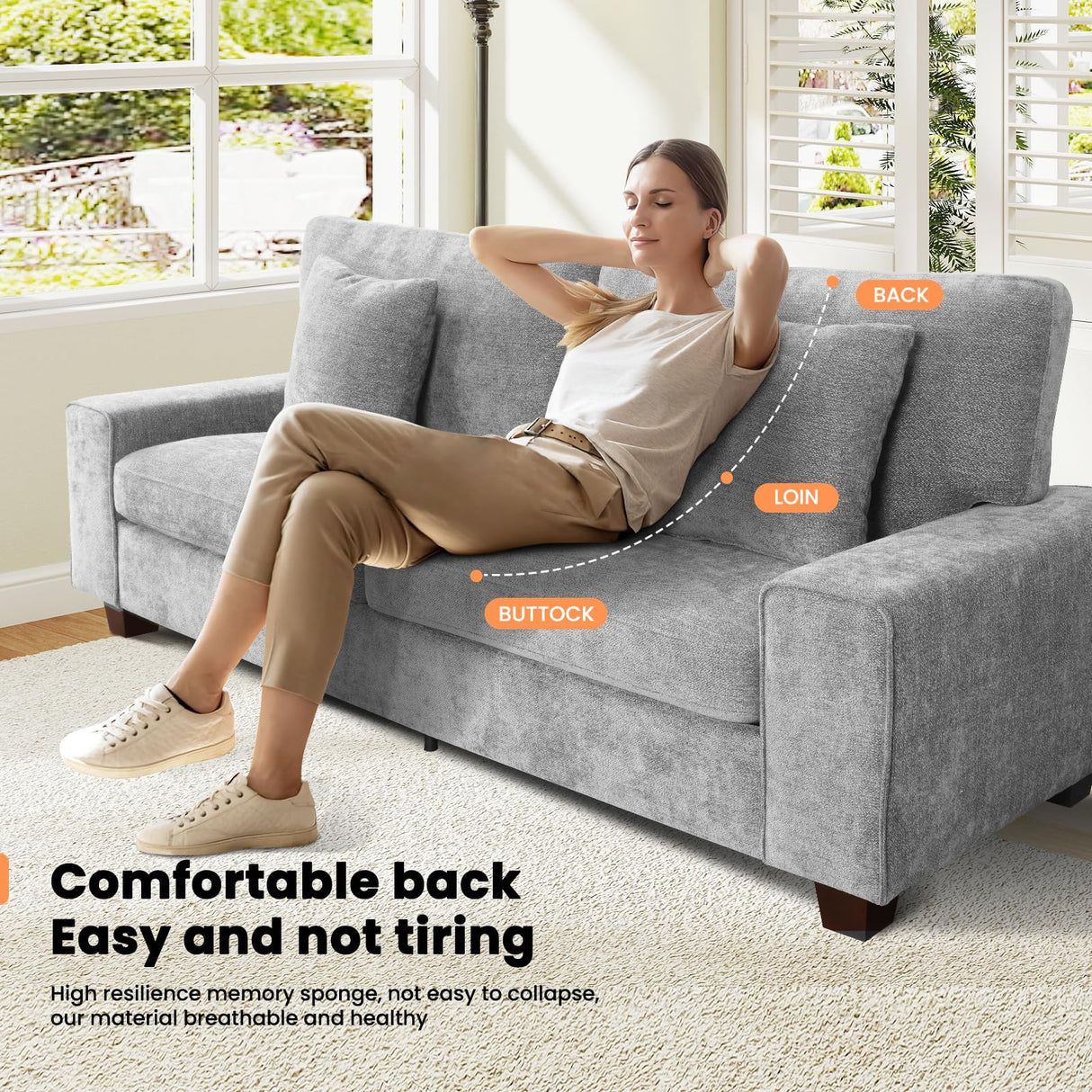 Czpalo 71.25" Chenille Sofa Couches for Living Room, 2 Seater Sofa with 2 Pillows, Small Modern Loveseat Couch for Small Spaces, Office. (Light Grey, 71.25 inches) Czpalo