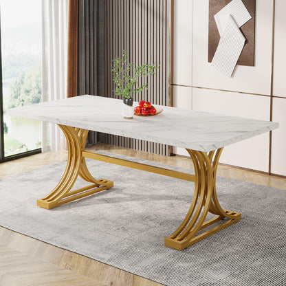 Tribesigns 63-Inch Rectangular Dining Table for 4 to 6, Modern Kitchen Table with Faux Marble Table Top and Stylish Metal Legs, White and Gold Dinner Tables for Dining Room, Kitchen - WoodArtSupply