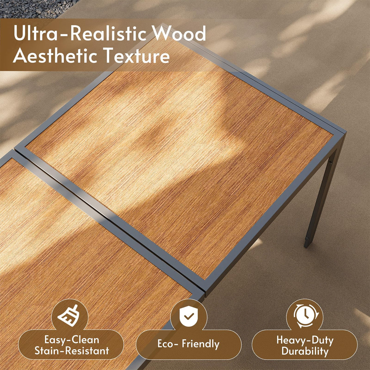 Rotihom 7 Pieces Patio Dining Set,Outdoor Patio Table and Chairs Set For 6 with 6 Texlin Seats & 59" Wood-Like Pspc Table, Strengthened Metal Frame Outdoor Patio Dining Sets For Backyard/Deck/Poolside Rotihom