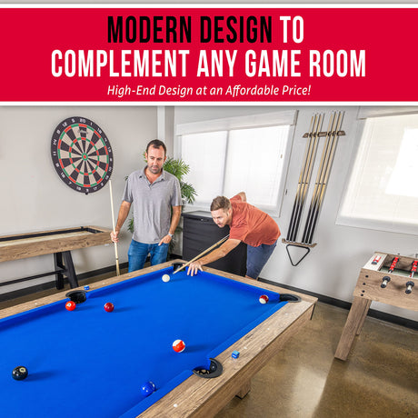 GoSports 7 ft Pool Table with Wood Finish - Modern Billiards Table with 2 Cue Sticks, Balls, Rack, Felt Brush and Chalk - Choose Your Style GoSports