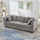 84.5" Wide 3-Seater Velvet Sofa with Storage, Mid Century Modern Chesterfield Couch, Upholstered Love Seat with Deep Seat & Retro Trim Gray Velvet Couch for Living Room, Office, Apartment (Grey) SLEERWAY