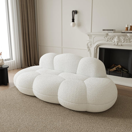 JACH 3 Seater Cloud Sofa for Living Room, Modern Sherpa Upholstered Sofa, Minimalist Leisure Couch, Comfy Cloud Couch for Apartment, Small Space, No Assembly Required (White) JACH
