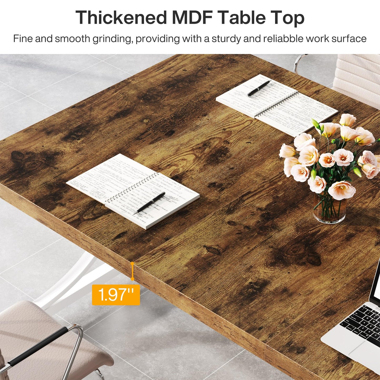 Tribesigns Meeting Seminar Table for 4-6 People, 62.4-Inch Rectangle Conference Table Conference Room Table with Thick Wooden Tabletop and X-Shaped Metal Legs for Home Office, Rustic Brown &  - WoodArtSupply