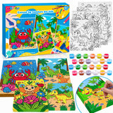 4 Pack Paint by Numbers for Kids Ages 6-8 8-12, Pre-Drawn Canvas Painting Kit with 12 Acrylic Paints & 8 Brushes, DIY Canvas Art Kits for Kids Painting Activities, Classroom Crafts, Wall Decor MGparty