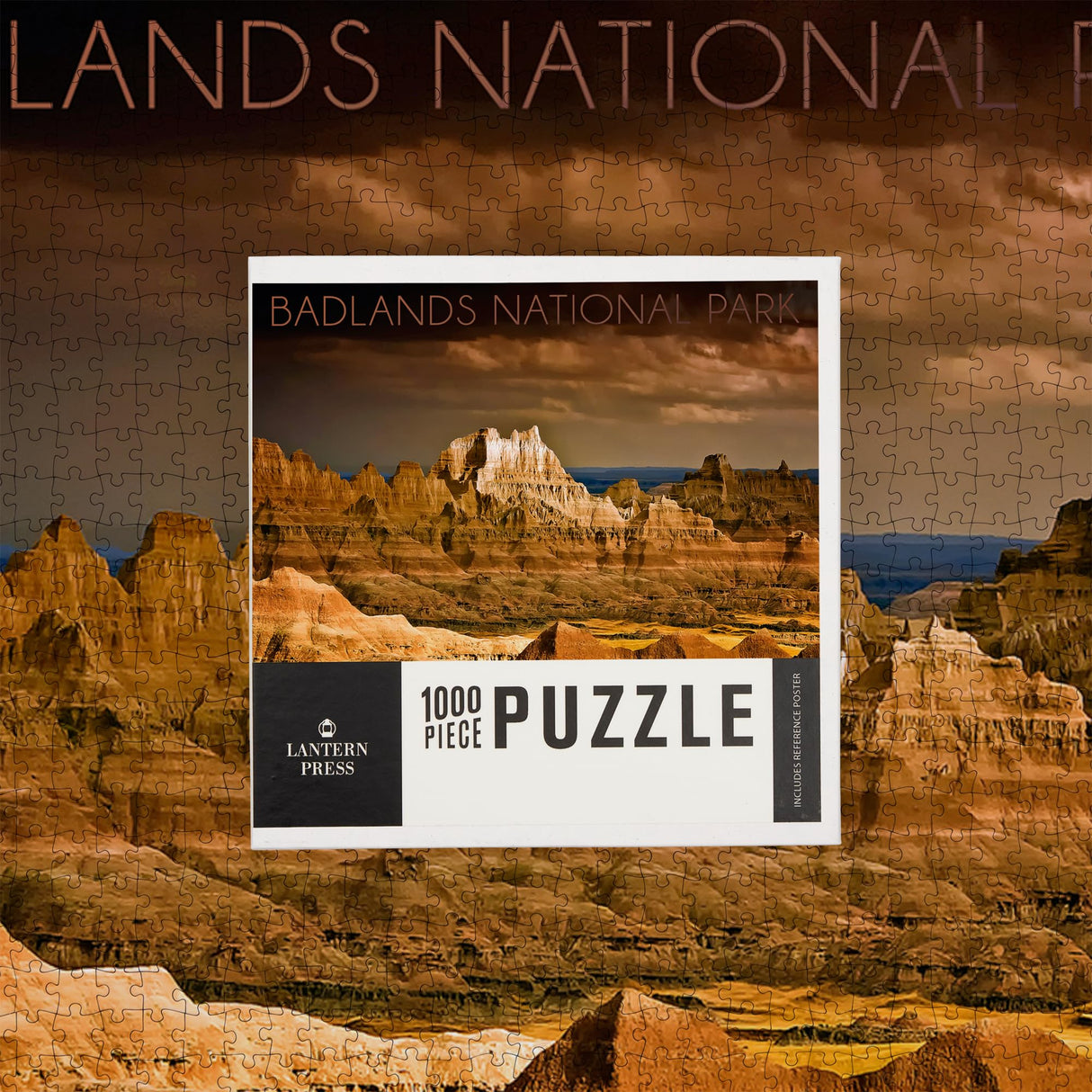 Lantern Press Made in USA Puzzle for Adults - 1000 Pieces, Reference Poster, Premium Box, Badlands National Park, South Dakota, Stormy Sky Lantern Press