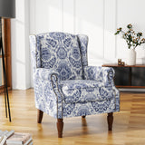 UIXE Floral Accent Chair, High Back Pattern Arm Chair for Living Room, Traditional Fabric Armchair Comfy Upholstered Sofa Reading Seat with Nailhead Trim & Retro Wood Legs - Navy UIXE