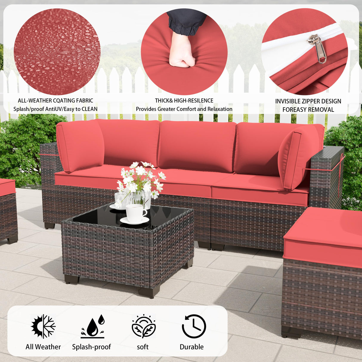 RTDTD Outdoor Patio Furniture Set with Propane Fire Pit Table, 15 Pieces Outdoor Furniture Patio Sectional Sofa Conversation Sets w/ETL Approved 43" Gas Outdoor Fire Table & Coffee Table(Red) RTDTD