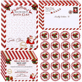 AnyDesign 15 Sets Christmas Official Letters Certificate from Santa Claus Include 15Pcs Red White Stripes Writing Letter 15Pcs Nice List Certificate 15 Envelopes and 30 Stickers for Family Party Favor AnyDesign