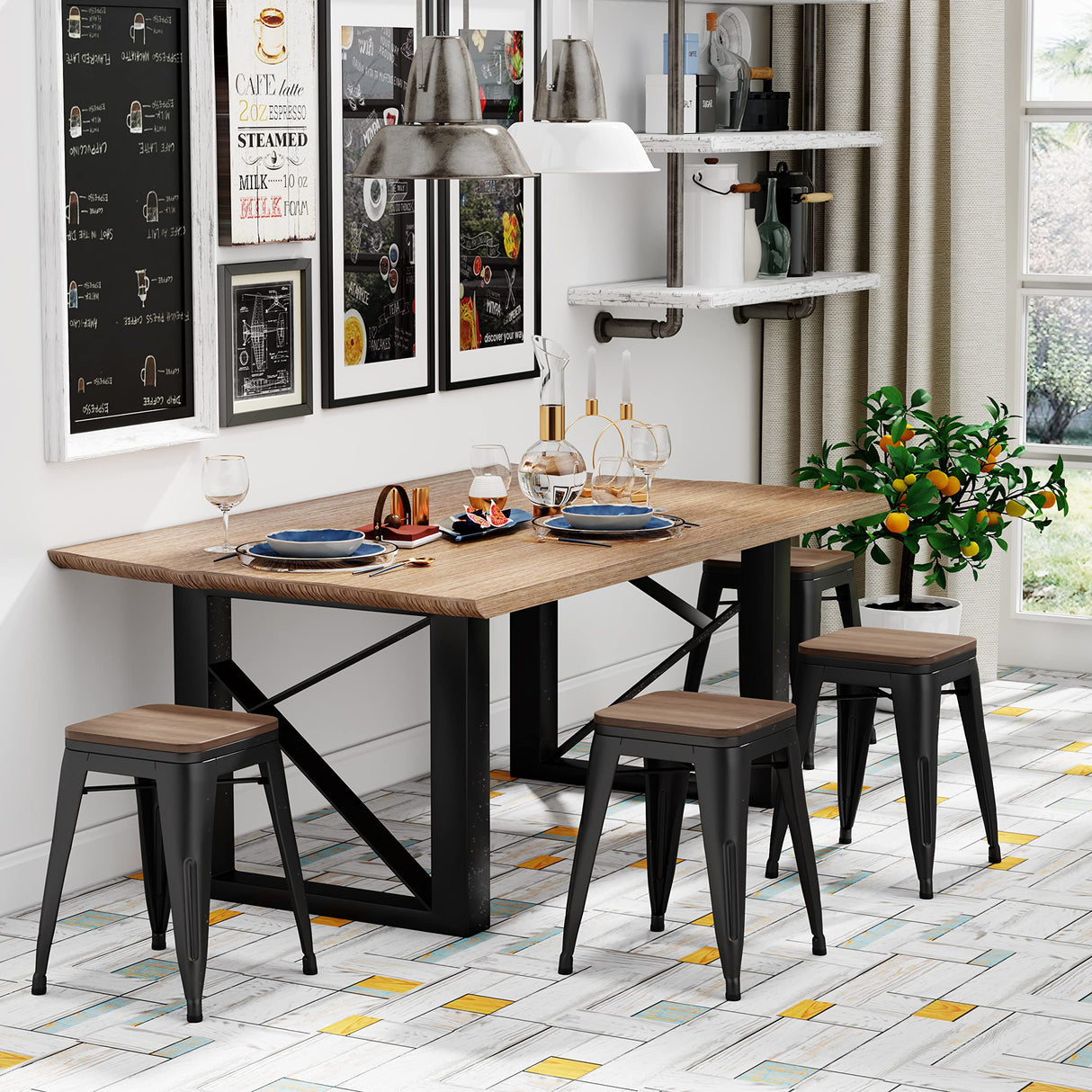 Changjie Furniture 18 Inch Stools Metal Dining Chairs Set of 4 Stackable School Stools Short Stools Stackable Bar Stools Classroom Stools (18 inch, Matte Black) Changjie Furniture