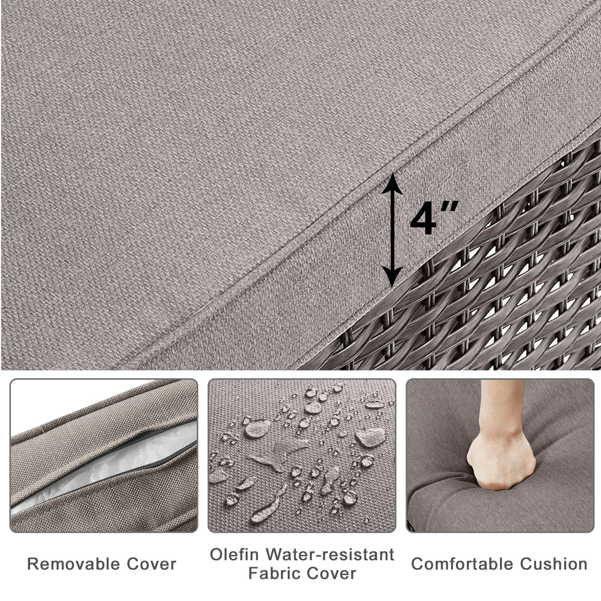 HUMMUH 5-Piece Patio Furniture Wicker Outdoor Conversation Set,All-Weather Rattan Swivel Chairs Bistro Set with Loveseat Coffee Table for Backyard,Poolside,Deck(Brown/Grey) HUMMUH