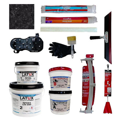 LATUX Flake Floor Epoxy System, Light Grey Pre-Tinted Industrial- and Contractor-Grade Floor Epoxy Kit for Residential and Commercial Use, 3 Gallons, 25 Pounds, Covers 400 Square Feet, Basalt - WoodArtSupply