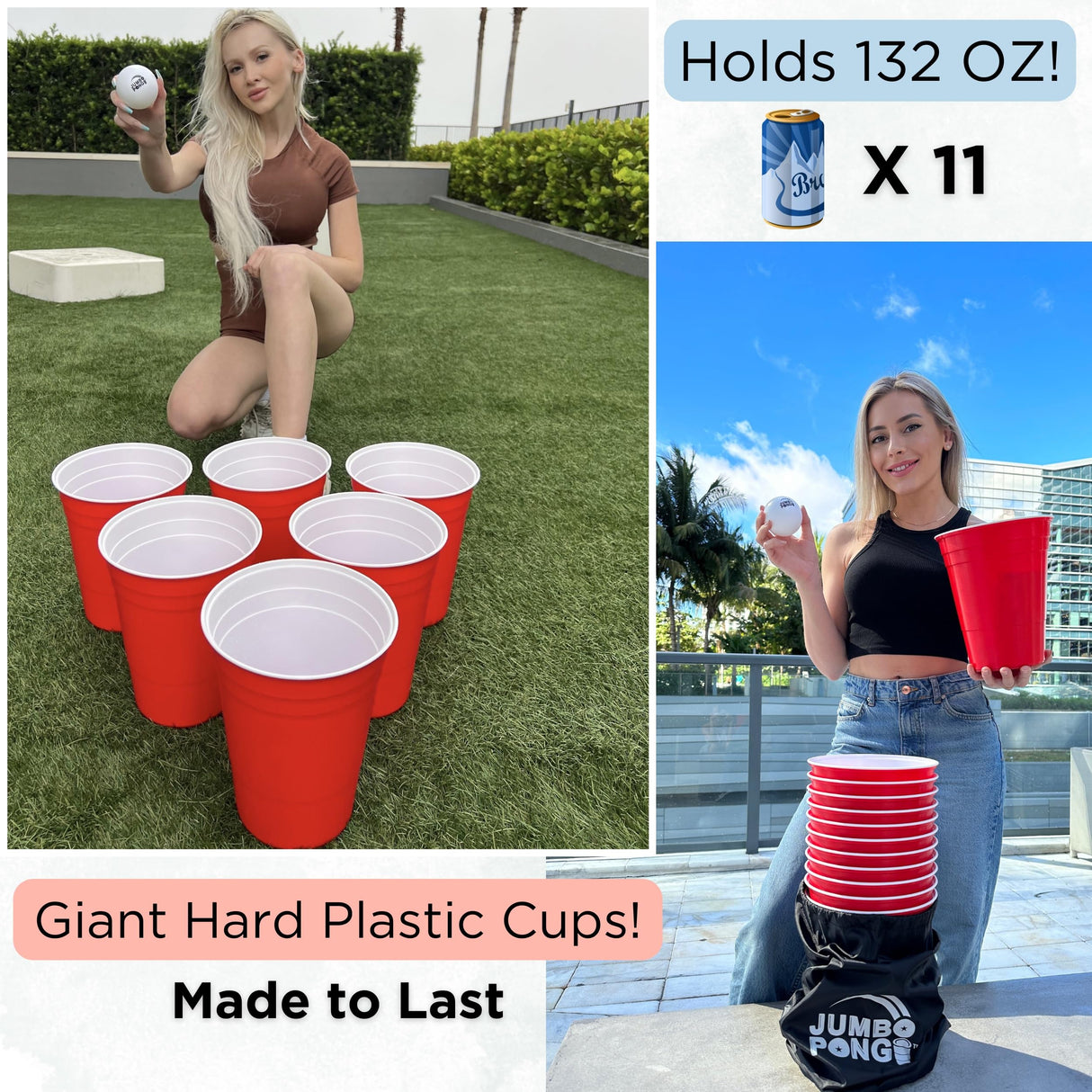 Jumbo Pong - Giant Yard Pong Outdoor Games Yard Games Lawn, Beach, Camping, Tailgating or Backyard - Durable Giant Cups with Indoor/Outdoor Ball and Pump Included Jumbo Pong
