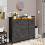 Welfuturer Black Dresser with LED Light 12 Drawers Dresser with Charging Station Dresser for Bedroom with 12 Fabric Drawers for Bedroom Hallway Entryway Closets Sturdy Steel Frame Wood Top Black Welfuturer