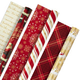 Hallmark Christmas Wrapping Paper Rolls - Traditional Holiday Gift Wrap Paper (Set of 3 Reversible Rolls: 120 sq. ft. ttl.) Red and Gold Snowflakes, Stripes, Plaid, Santa's Sleigh Hallmark