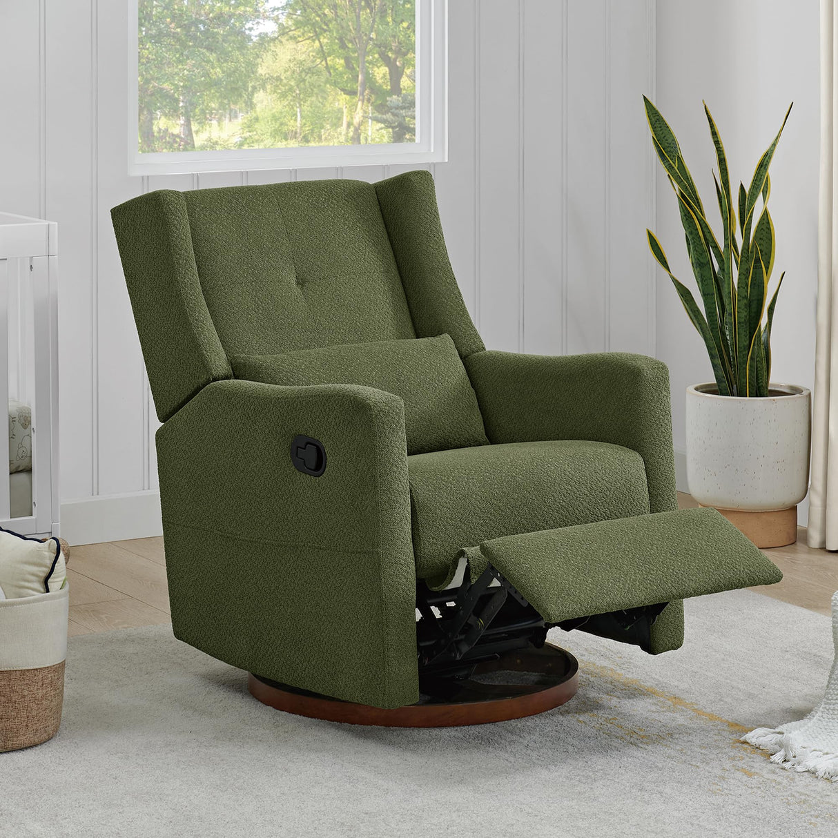 KISLOT Nursery Recliner Chair Swivel Glider Upholstered Rocker Fabric Manual Reclining Chair with Wood Base for Living Room Bedroom KISLOT