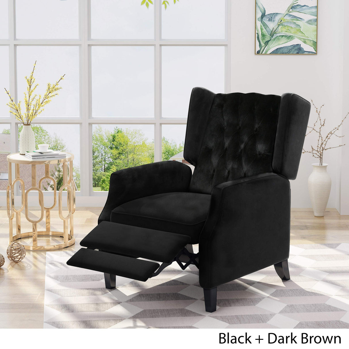 Christopher Knight Home Diana Wingback Recliner, Black + Dark Brown GDFStudio
