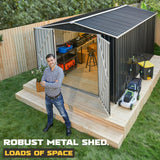 Polar Aurora 8 x 12 FT Outdoor Storage Shed, Metal Garden Shed with Updated Frame Structure, Tool Sheds for Backyard Garden Patio Lawn Black Polar Aurora