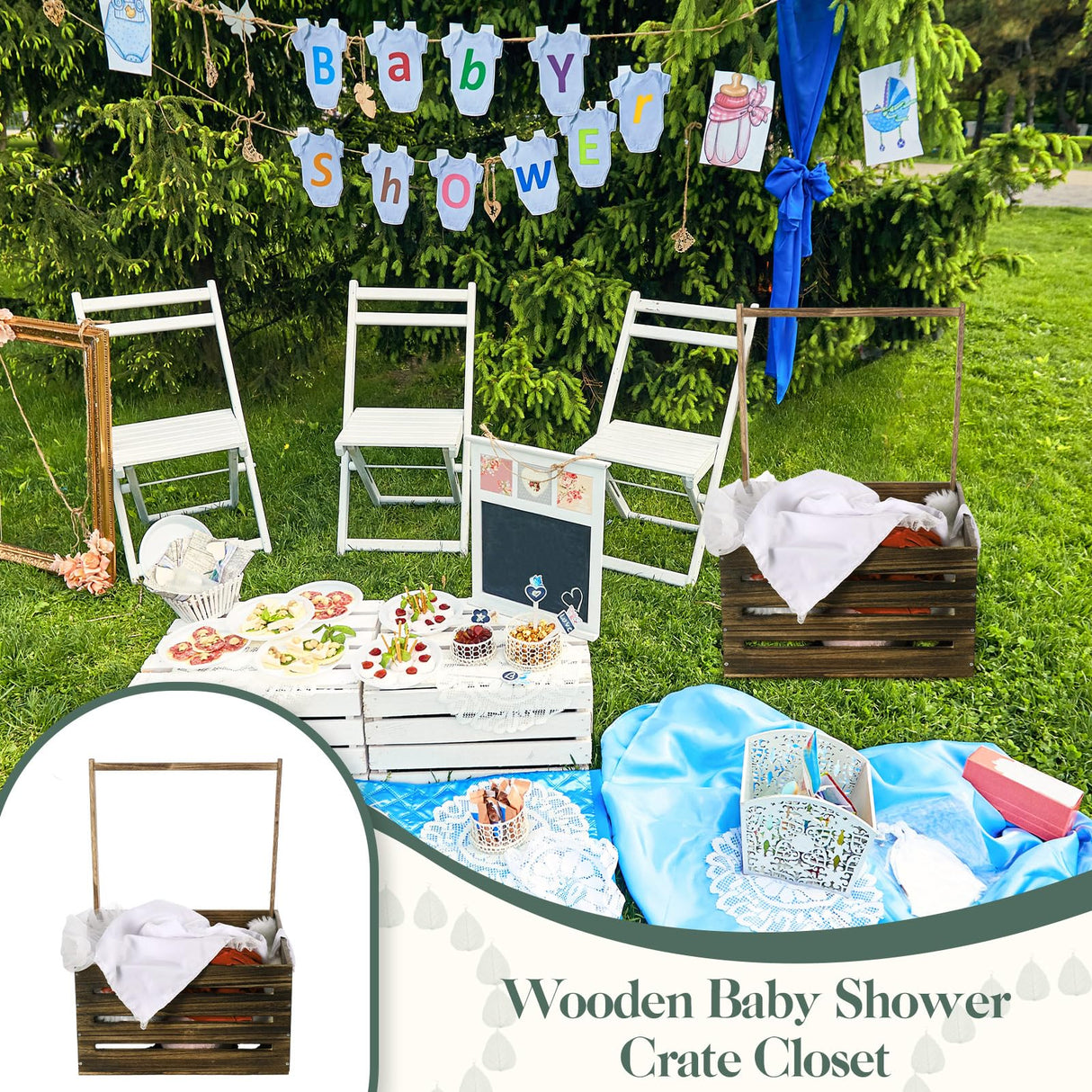 Suzile Wooden Baby Shower Crate Closet, Wood Hamper New Baby Gift Basket with Handle Gender Reveal Storage Box for Pregnancy New Parent(Black Walnut Color,Classic) Suzile