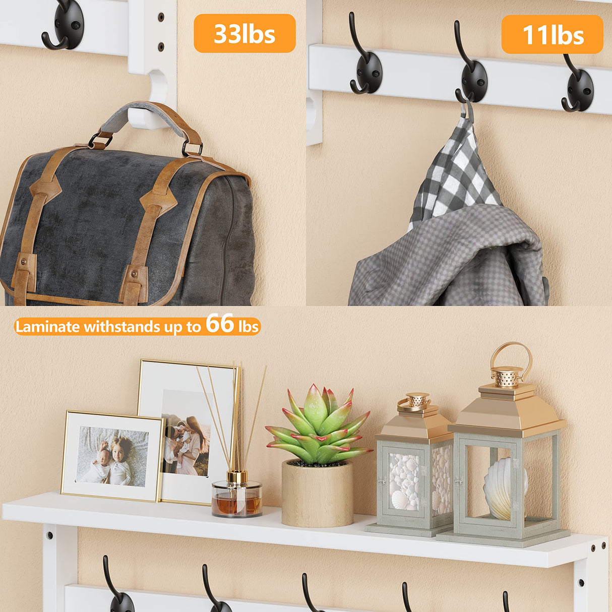 AMBIRD Coat Rack Wall Mount with Shelf, 28.9 Inches Coat Hooks Wall Mounted with 5 Hooks, Hat Wall Hooks for Hanging in Entryway, Living Room, Bathroom, Bedroom (White, 28.9 * 4.5 inches) AMBIRD