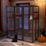 Nyeekoy 71Inches Large Wood Catio Outdoor Cat Enclosure with Perches and Condos, Cat House Indoor with Waterproof Roof, Cat Shelter 7 Platforms & 2 Resting Box, UV Resistant (Gothic) Nyeekoy