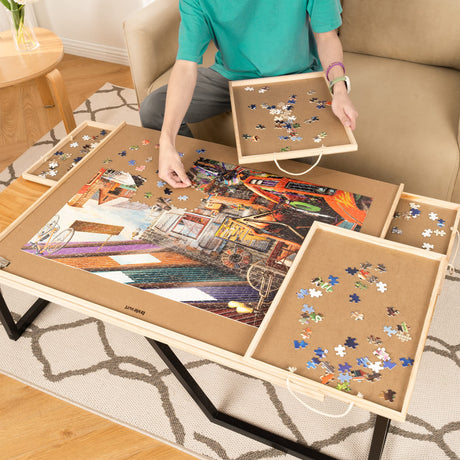 Lavievert 1500 Pieces Jigsaw Puzzle Board with 4 Drawers & Cover, Wooden Puzzle Plateau with Puzzle Mat Set and Smooth Surface, Portable Puzzle Table for Adults and Kids LAVIEVERT