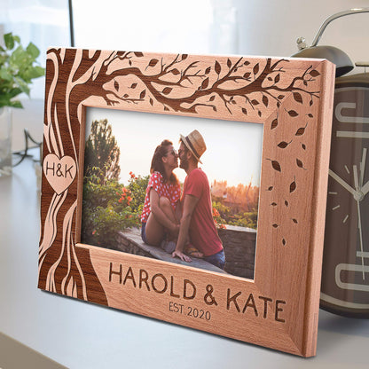 Customization Mill Love Picture Frame Personalized, 5x7 - Couple, Hearth & Your Initials on Tree, Romantic Gifts for Anniversary, Wedding, Engagement - WoodArtSupply