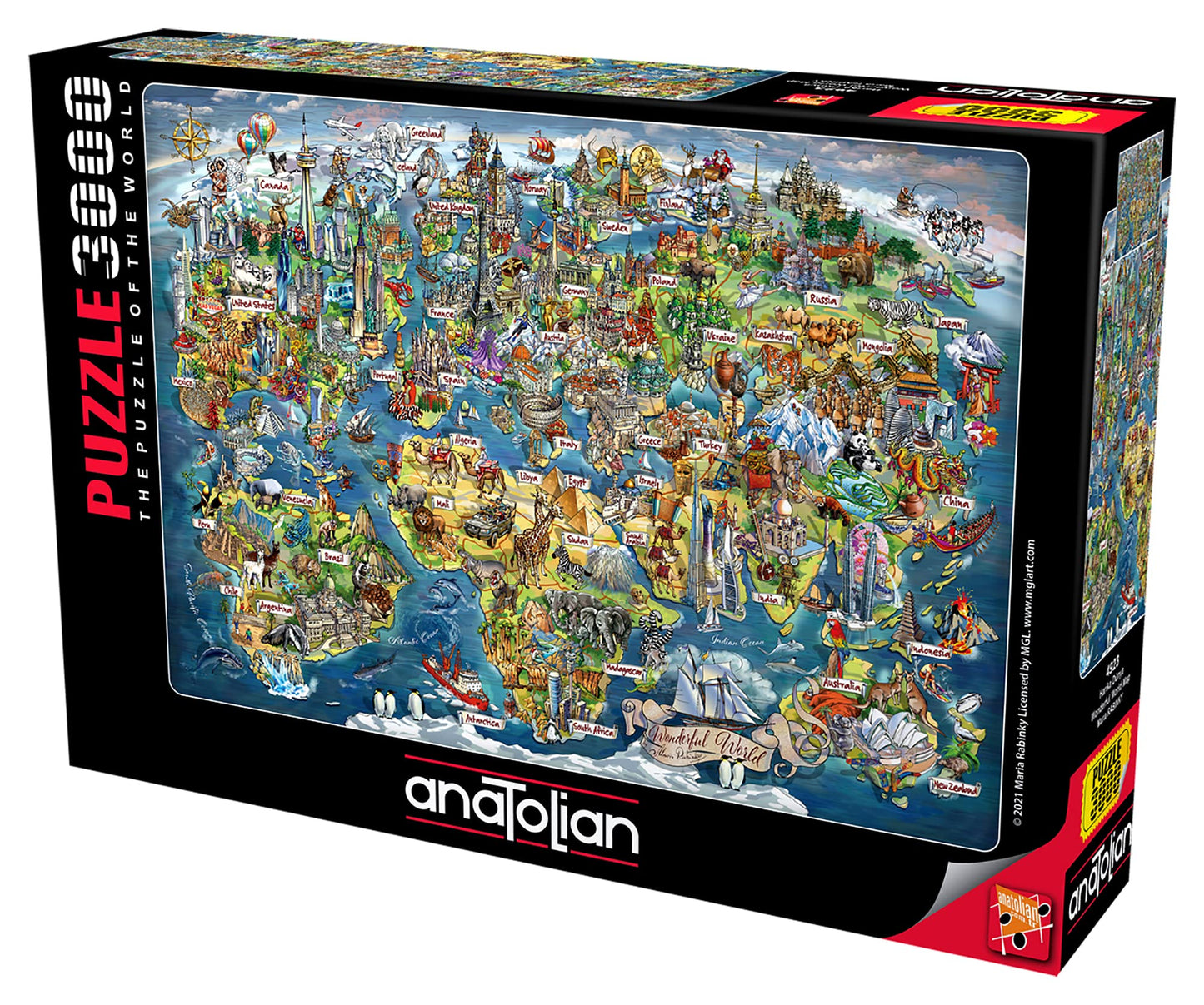 Anatolian Puzzle - Wonderful World Map, 3000 Piece Jigsaw Puzzle, 4923, Multicolor