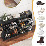 Shoe Cabinet Storage for Entryway with 4 Flip Drawers, Black Fluted Shoe Cabinet with Adjustable Shelves, Wooden Hidden Shoe Rack Freestanding Narrow Slim Shoes Storage for Hallway, Entrance HUANLEGO