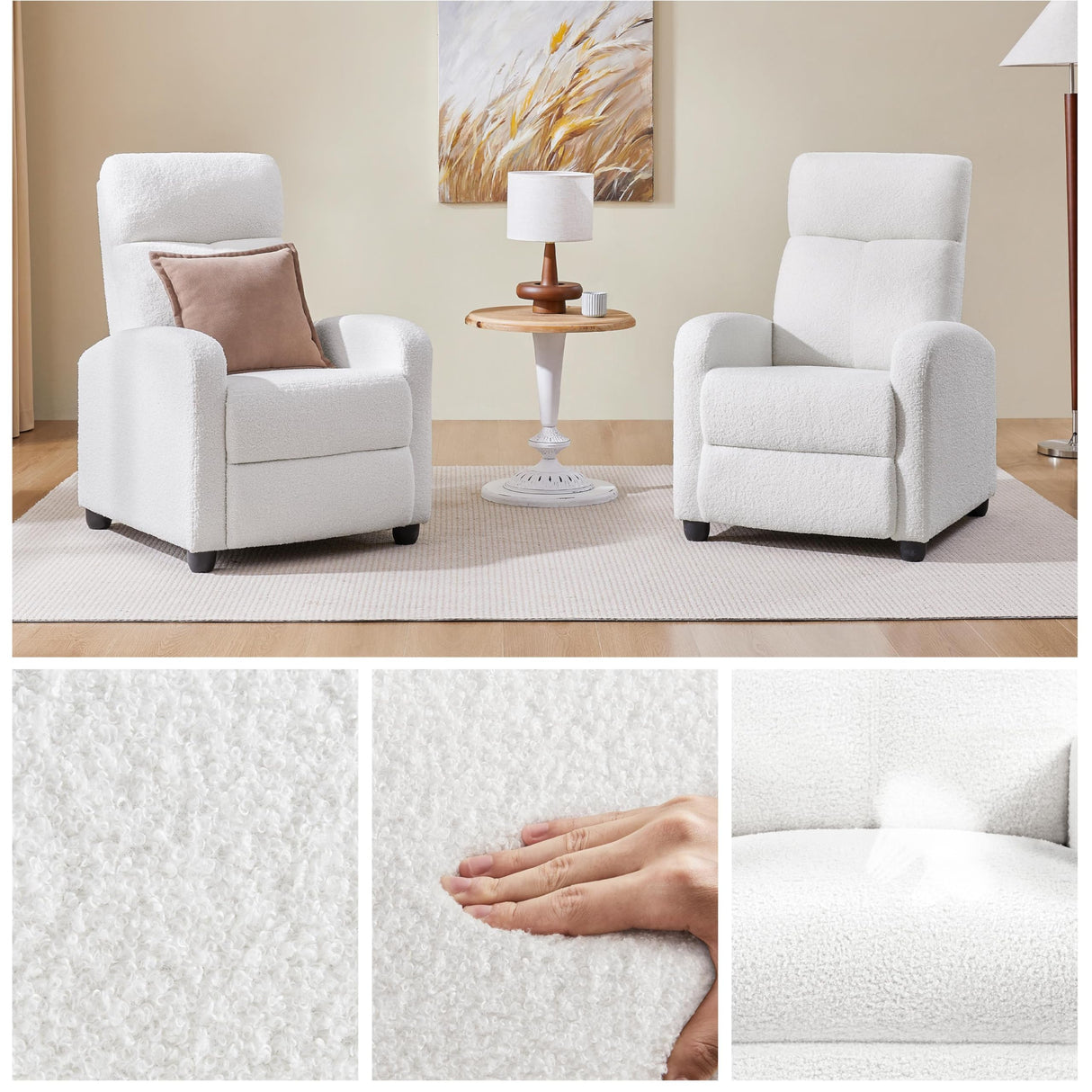Yaheetech Boucle Recliner Chair Single Sofa Home Theater Seating Adjustable Modern Single Reclining Chair for Living Room Bedroom Home Theater White Yaheetech