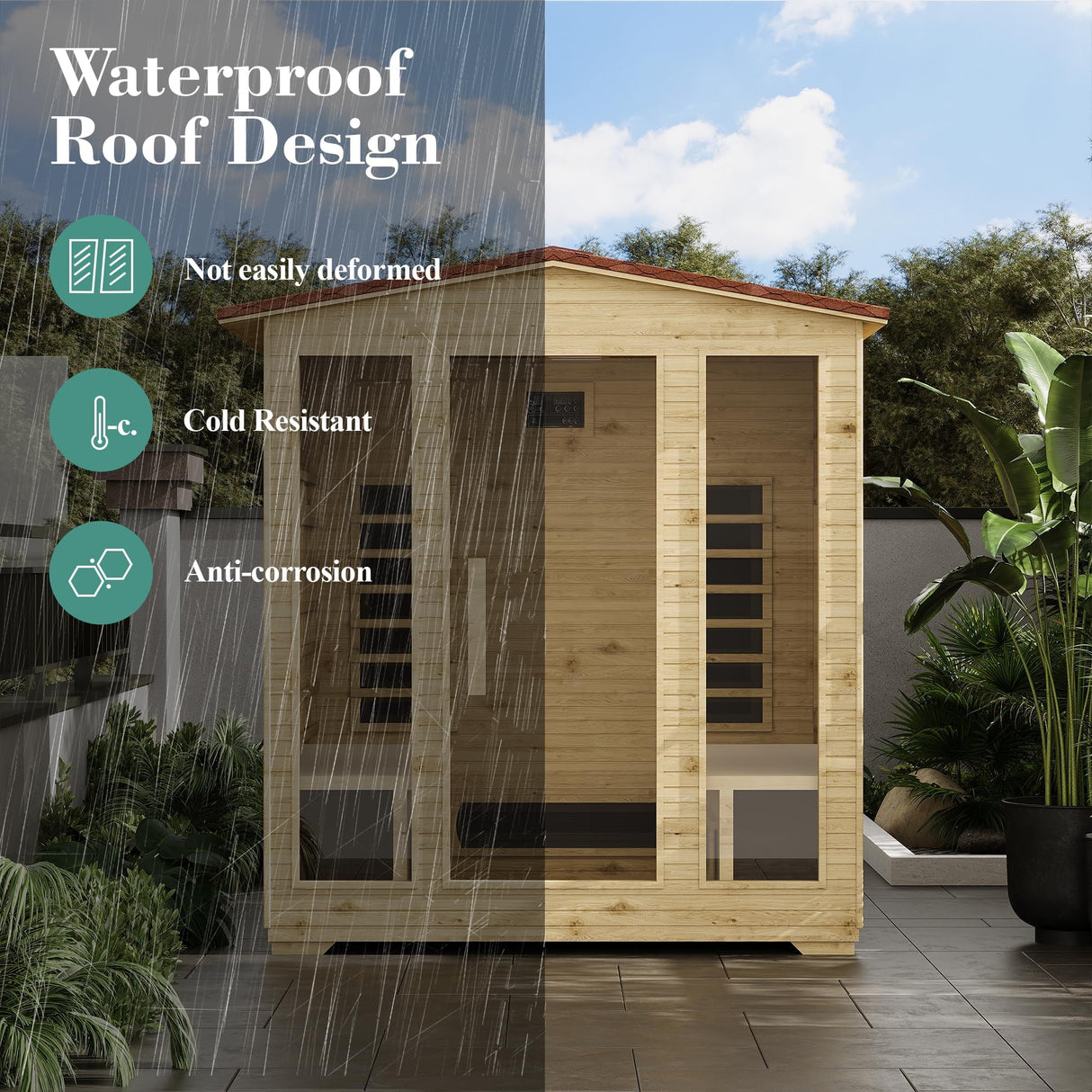 SWHSE Outdoor Sauna,Full Spectrum Infrared Sauna for 4 Person,Home Sauna with 10 Minutes Warm Up Heating Tubes & Panels,Personal Wooden Sauna Room with Bluetooth Speaker,3060Watt SWHSE