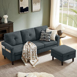 Pingliang Home Sectional Sofa Couches for Living Room, Modular 3 Seats Sectional Sofas L Shaped Couch with Storage and Reversible Chaise, Linen Fabric, 79" (Dark Grey) Pingliang Home