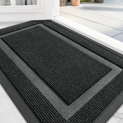 OLANLY Front Door Mat Indoor Outdoor Entrance, Waterproof All-Season, All-Weather Doormat, Sturdy Natural Rubber, Fade Resistant, Low Profile, Easy Clean Patio Porch Entryway Mat, 29.5x17, Black