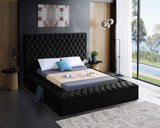Meridian Furniture Bliss Collection Modern | Contemporary Velvet Upholstered Bed with Deep Button Tufting and Storage Compartments in Rails and Footboard, Black, King Meridian Furniture