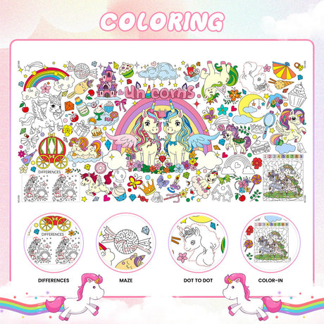 Giant Coloring Poster,35x72Inch,Versatile Unicorn Birthday Activity Drawing Paper Coloring Tablecloth,DIY Rainbow,Unicorn Poster Table Cover Kids Art Crafts Coloring Mat,Home Classroom Party Suppiles Drunze