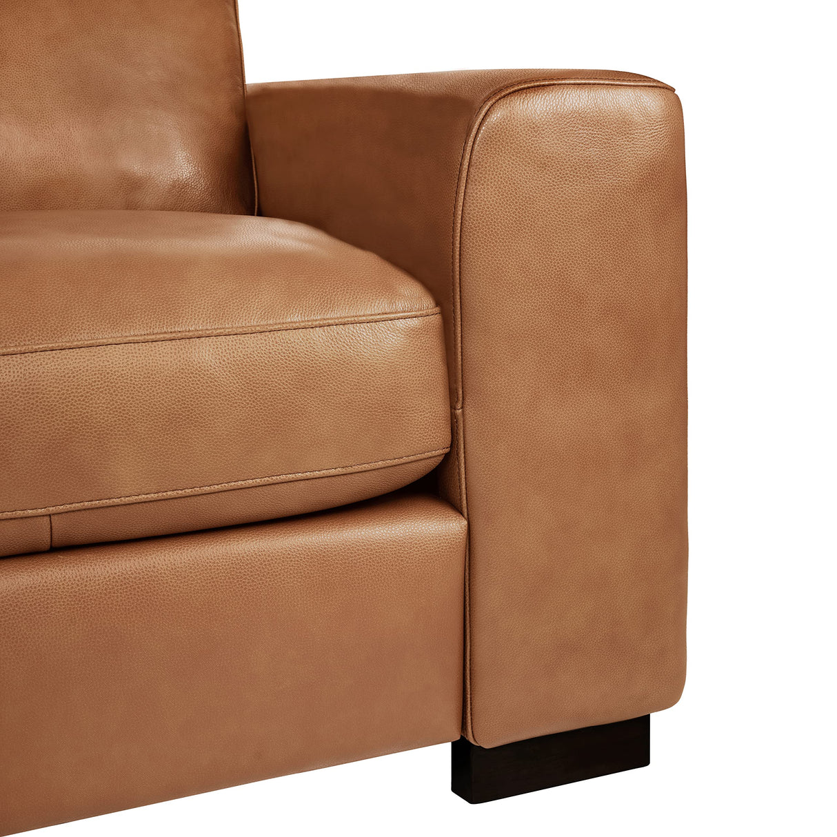 Naomi Home Freya Genuine Leather Sofa - Luxurious Comfort, Goose Feather Cushion Filling, Square Arm Design, Sturdy Block Legs, Elegant Tan - Ideal for Living Room, Office, or Bedroom Naomi Home