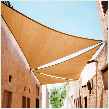 ColourTree 14' x 14' x 14' Sand Beige Sun Shade Sail Triangle Canopy Fabric Cloth Screen CAPT14, Water Permeable & UV Block UPF50, Heavy Duty, Carport Patio Outdoor - (We Customize Size) ColourTree