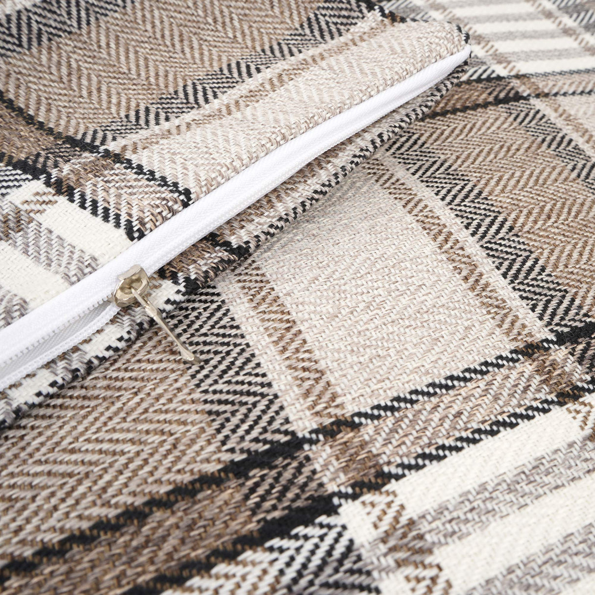 YOUR SMILE Retro Farmhouse Outdoor Buffalo Tartan Chequer Plaid Cotton Linen Decorative Throw Pillow Case Cushion Cover Pillowcase for Sofa 18 x 18 Inch, Set of 2, Khaki/Stripe YOUR SMILE