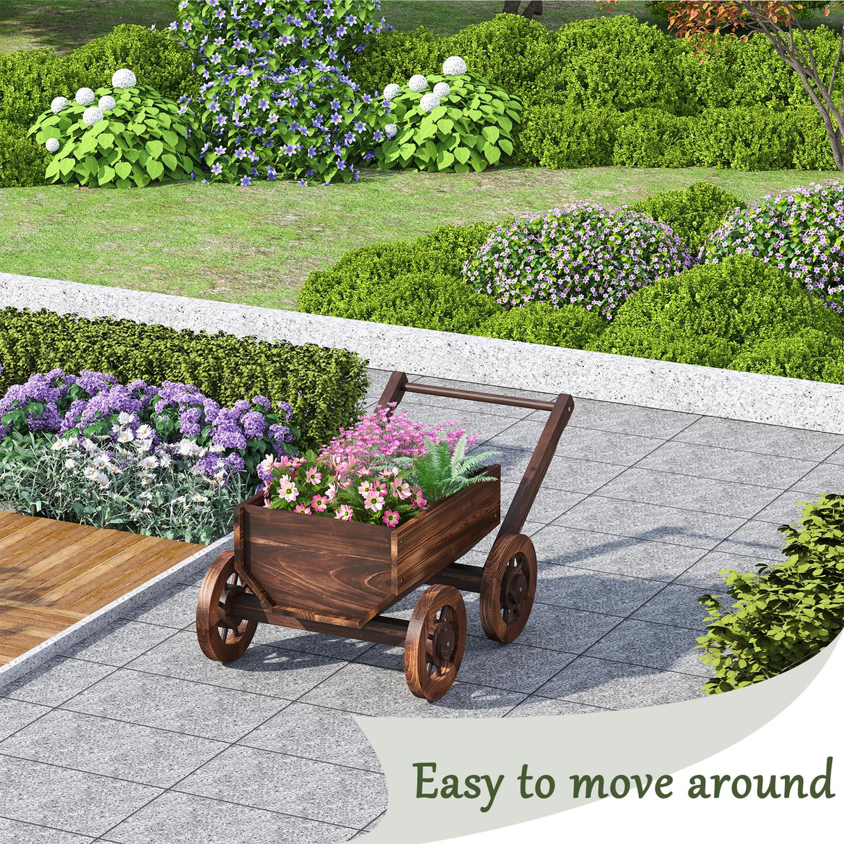 PULIJIA Wooden Wagon Planter Outdoor Garden Planter, Trolley Decoration Succulent Flower cart, Indoor Outdoor Backyard Balcon Decor cart with Wheels, Planter for Patio (HC-S) PULIJIAJU